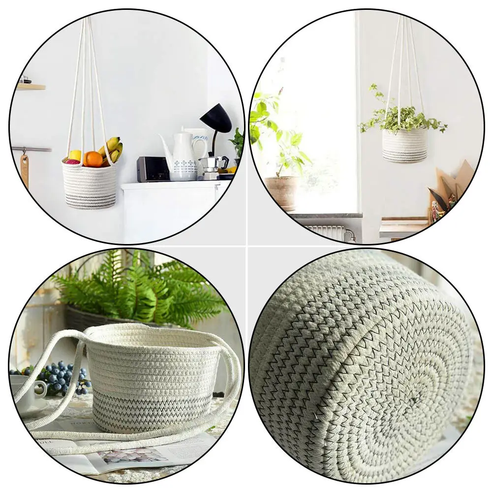 

Handcrafted Linen Rope Woven Flower Basket Durable Hanging Planter for Home Office Indoor Decor Storage Woven Flower Basket
