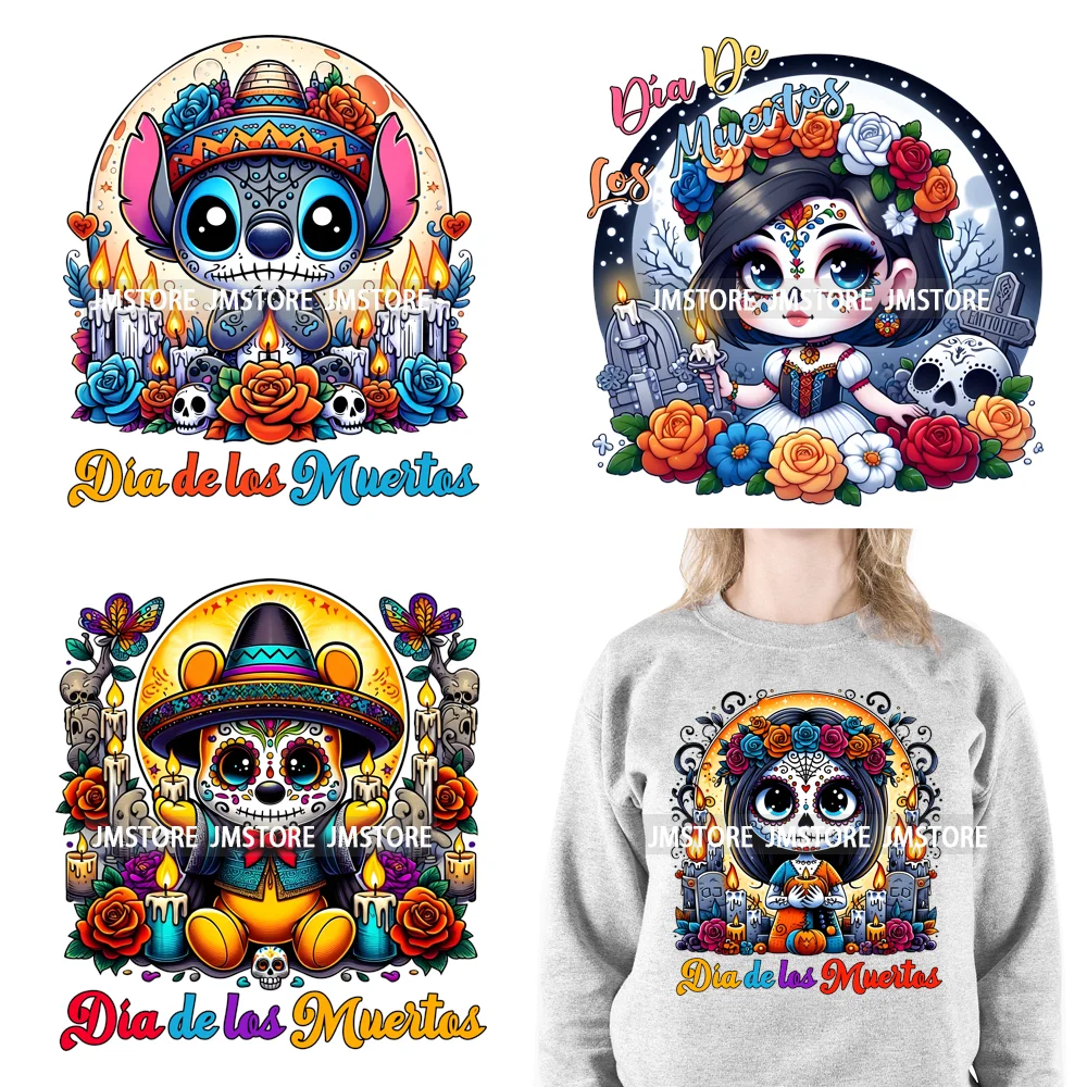 Dia De Los Muertos Mexicao Concha Ghost Cartoon Hispanic Halloween Iron On DTF Transfers Stickers Ready To Press For Clothing