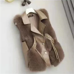 Chaleco de piel de zorro de imitación para mujer, chaqueta sin mangas de alta calidad, chaleco de piel de invierno, chaleco femenino, chaleco cálido