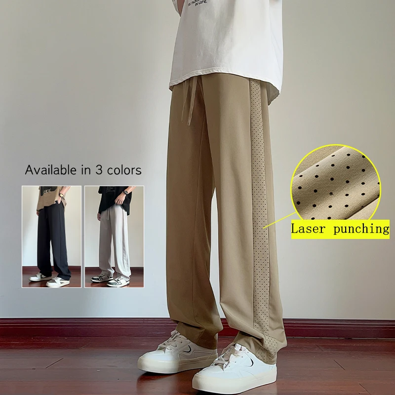 

TFETTERS Brand 2024 New Baggy Pants Men Laser Punching Summer Icy Cold Thin Casual Pants Mans Fashion Streetwear Daily M-5XL