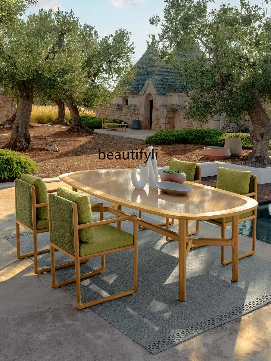 Outdoor tables and chairs courtyard garden rattan chairs outdoor leisure hotel, waterproof and sunscreen balcony, open-air teak