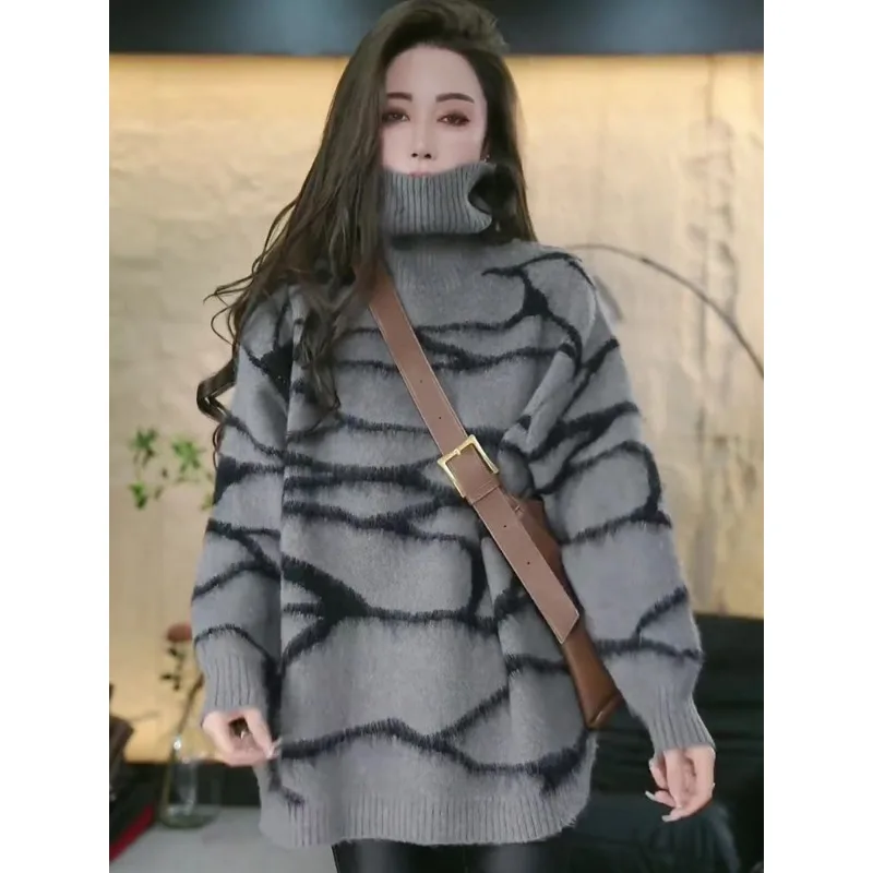 Pull à manches longues et col roulé pour femme, ample et confortable, rétro, à la mode, nouvelle collection automne