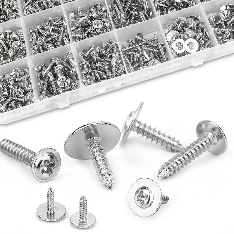 675PCS /835PCS PWA Self-tapping Screw M3 M4 304 Stainless Steel Cross Round Pan Head with Washer Collar Wood Screw set