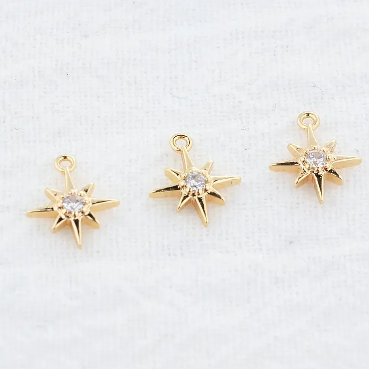 6PCS 8x10MM 14K Gold Color Plated and Zircon Star Connect Charms Pendants Jewelry Making Supplies Diy Accessories
