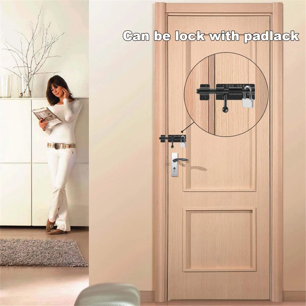 

Дверная защелка ABNJ с бочками и отверстием для навесного замка, замок для раздвижной двери из нержавеющей стали 304, 4-дюймовый матовый черный, 2 шт.