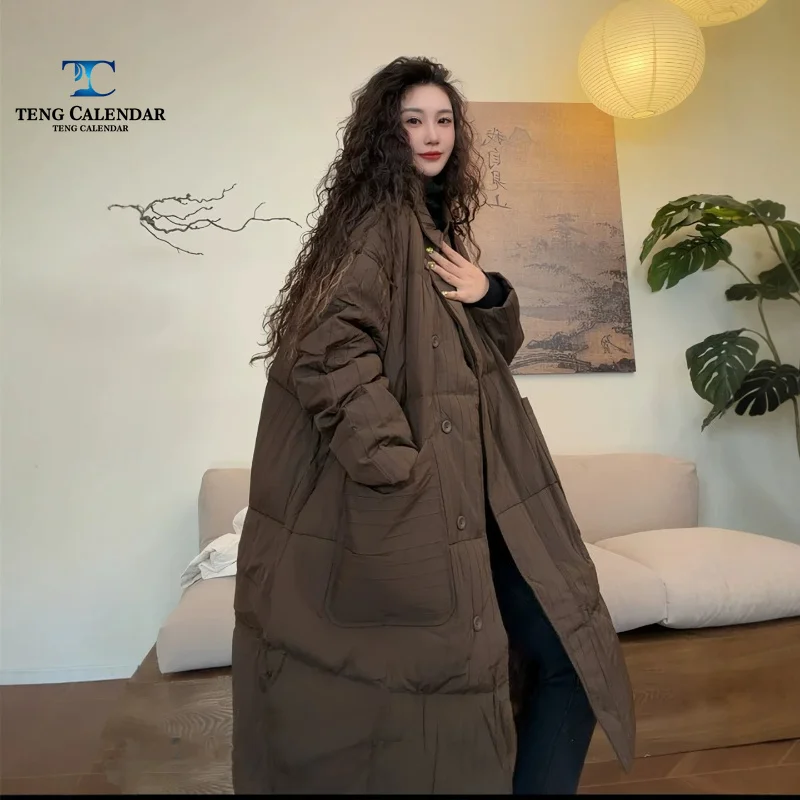 Literary Retro Plus Size Down Jacket, High-end Feeling Slimming 90 White Duck Down Warm Windbreaker Jacket, 26 Winter New Style