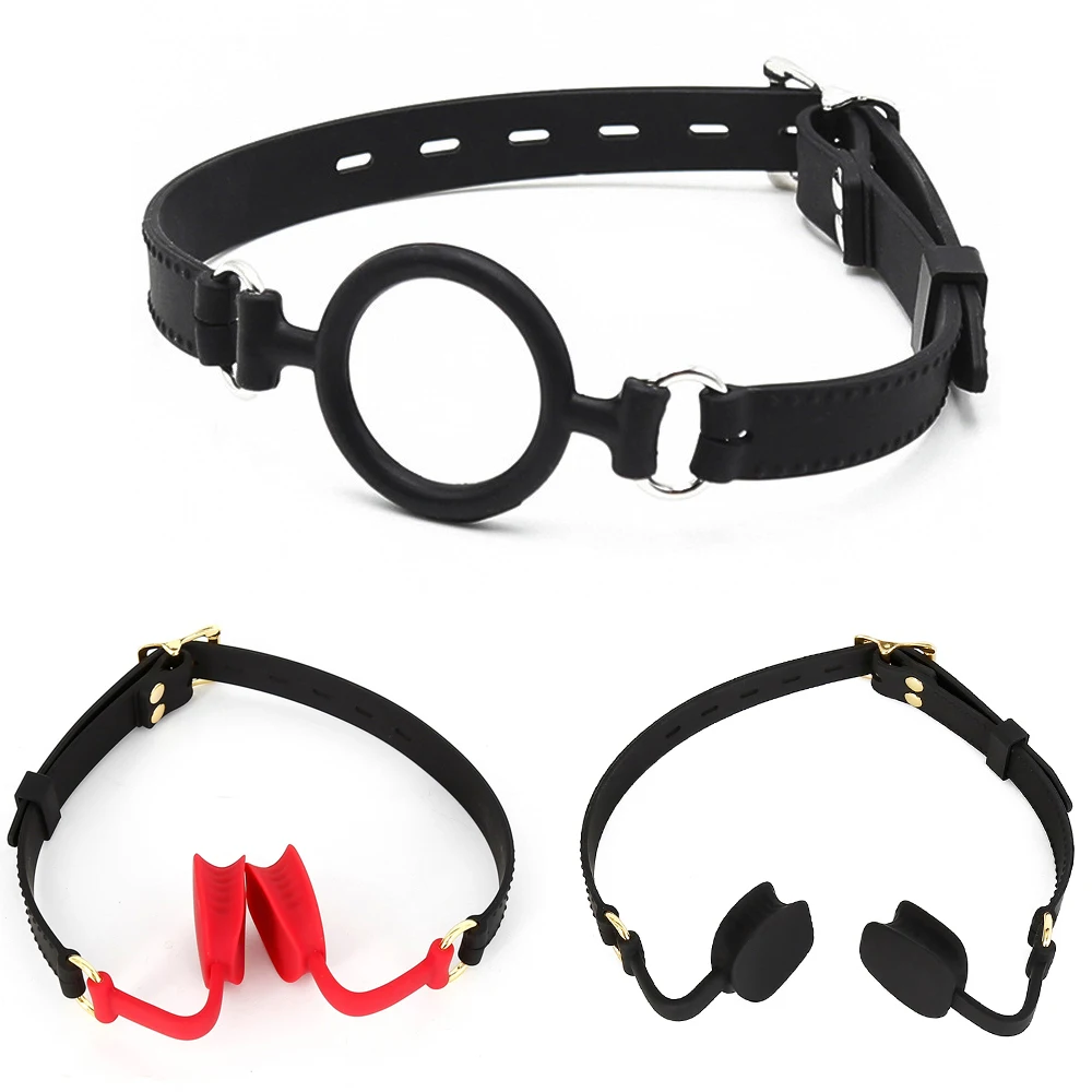 Silicone Invisible Gag Straps,Fetish Open Mouth Bite Gag Lockable Oral Fixation BDSM Toy Sex Slave Bondage Muzzle for Couple S&M
