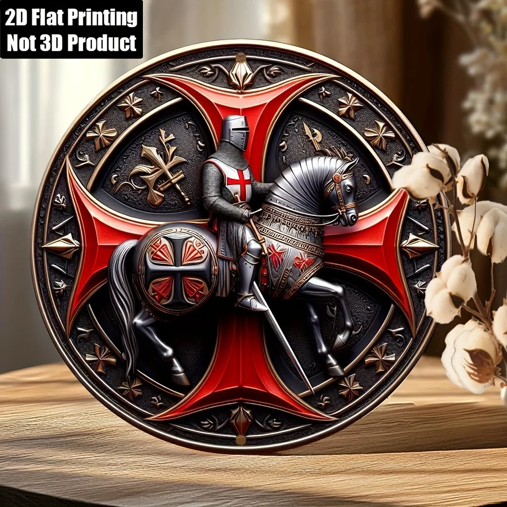 CIFBUY 2D Flat Metal Wall Art Round Knight Malta Cross Sign Waterproof Rustproof Decor for Bedroom Living Room Office Bar Patio