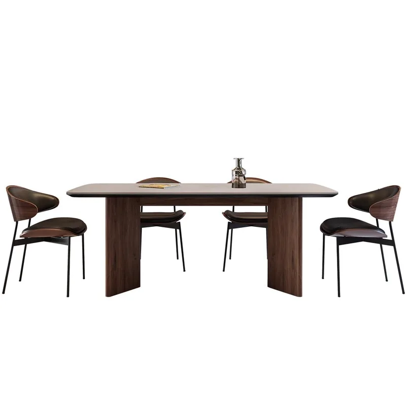 

Wabi Sand Wind Simple Modern Solid Color White Matte Slate Dining Table and Chair Combination Solid Wood Small Apartment Cream