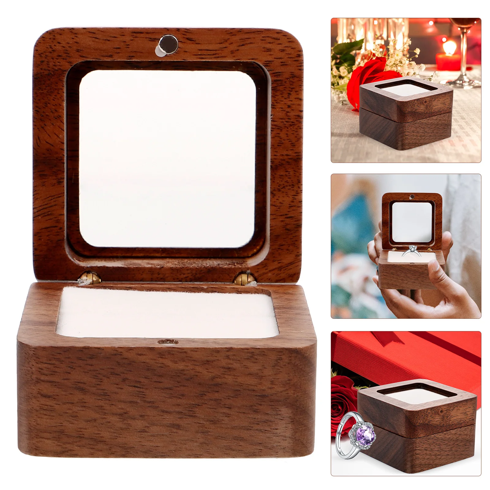 

Коробка для колец из цельного дерева, маленькая элегантная коробка для хранения ювелирных изделий, держатель для обручальных колец, подарочная коробка для сережек, маленький подарок для свадебного душа