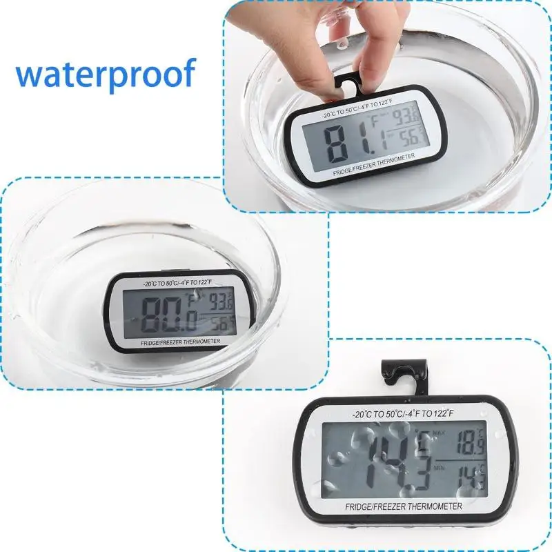 Waterproof Digital Thermometer Large LCD Magnetic Back Hook Temperature Monitor For Freezer Kitchen Home Restaurant