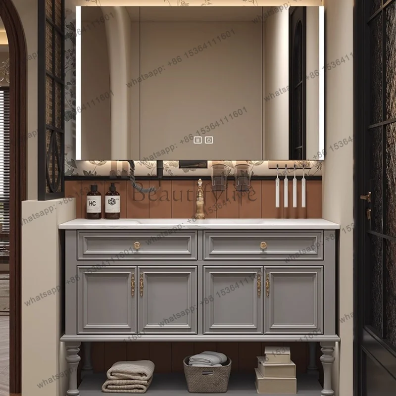 

LJYOrganizer Mirror Bathroom Cabinet Wall Perfume Partitions Bathroom Cabinet Drawers Wooden Skincare White Gabinete Home Furnit