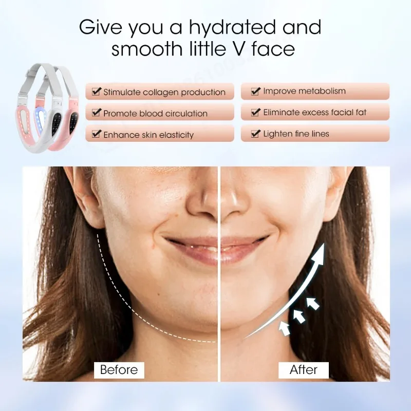 V Face Shaped Facial Slimming Belt LED Photon Therapy Lifting Device Double Chin Cheek Lift Vibration Massager