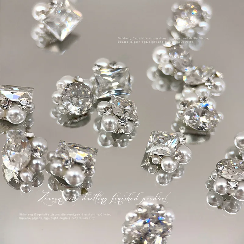 5PCS 3D Nail Art Rhinestones Pearls Pile Charms Stacked Crystal Diamond Jewelry Parts Accessories For Nails Decoration Supplies