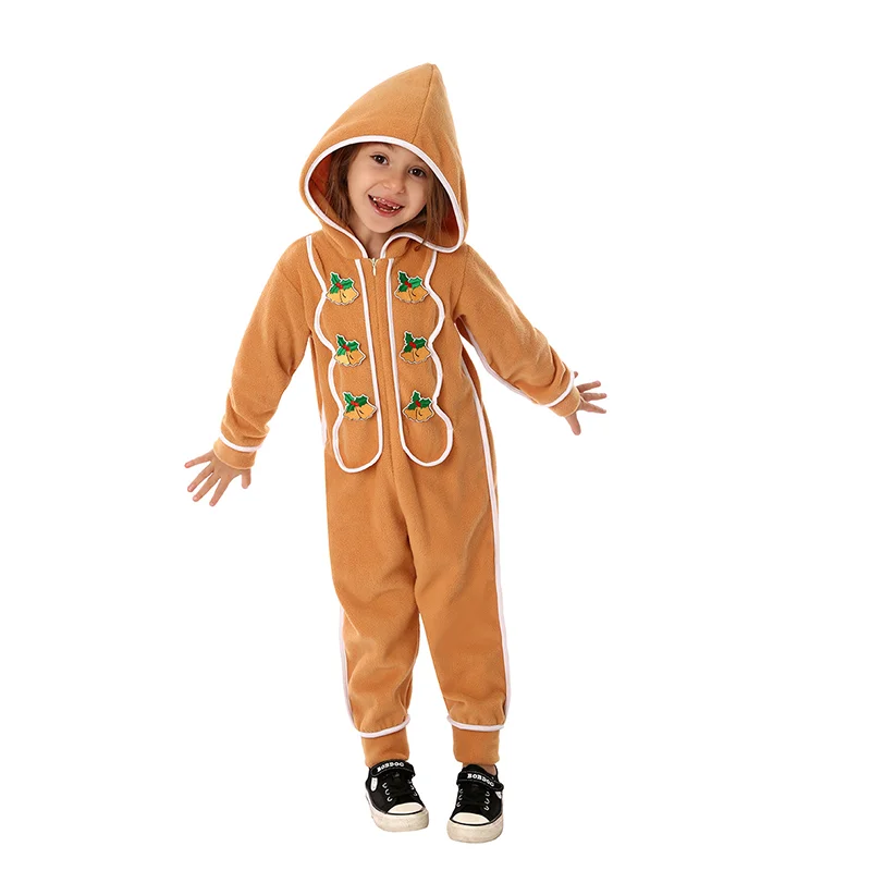 

Hot Sale Santa Claus Holiday Clothes Kids Christmas Hooded Jumpsuit Role Play Gingerbread Cosplay Costumes For Children