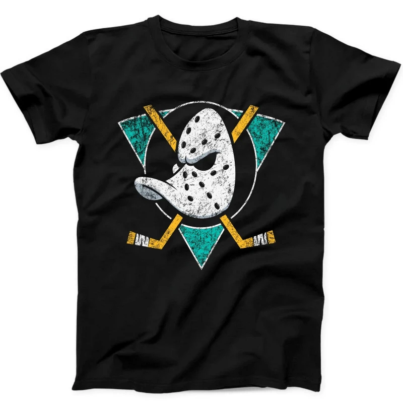 Camiseta preta com logotipo do time de hóquei da NHL Mighty Ducks, presente legal, camiseta retrô, novidades de primavera/verão