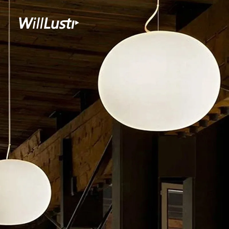 

Oval White Opaline Glass Pendant Lamp Glo-Ball Suspension Light Office Restaurant Hotel Home Hanging Ceiling Chandelier