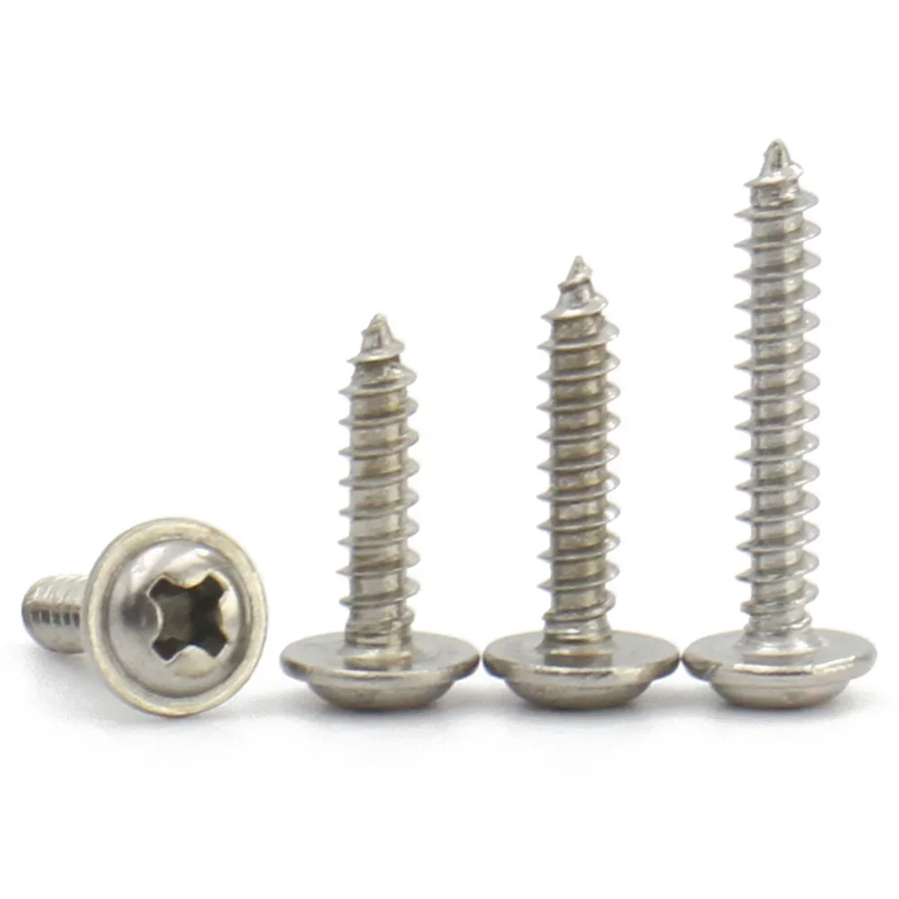 20-100pcs 304 Stainless Steel M1.4 M2 M2.3 M2.6 M3 M3.5 M4 M5 Cross Phillips Pan Round Head W/ Washer Collar Self-tapping Screw