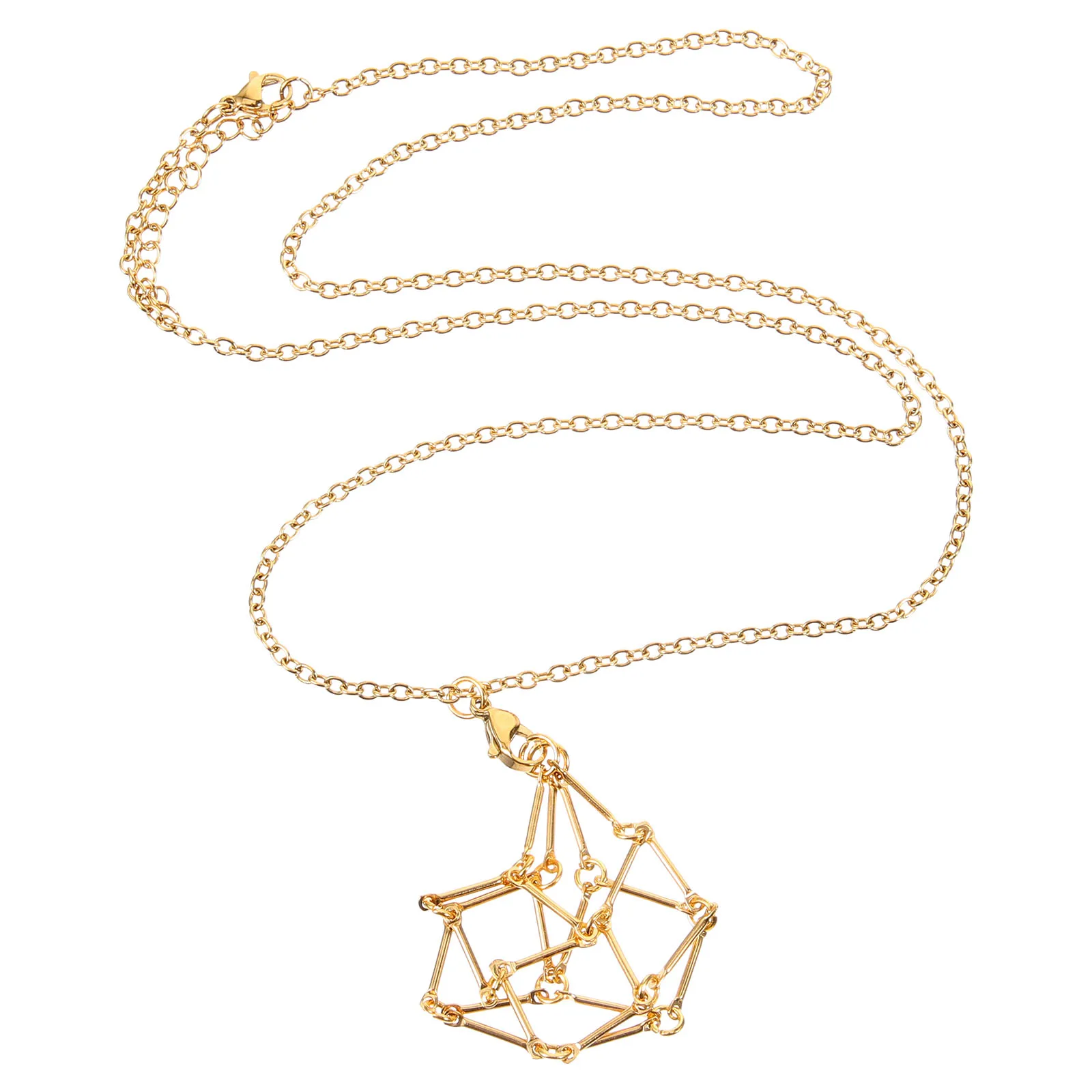 

Crystal Cage Necklace Women Stone Holder Retro Metal Chain Adjustable Lobster Clasp Gold Color Wooden Beads Jewelry Accessories