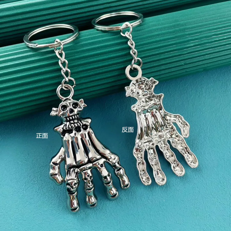 Skeleton Hand Silver Color Pendants Men Jewelry Car Key Chain Ring Holder Souvenir For Gift