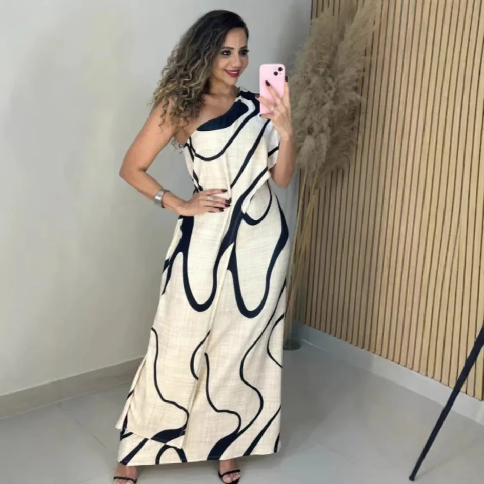 

Printed Women's Off-the-Shoulder Fashionable Elegant Figure-Hugging Long Dress
