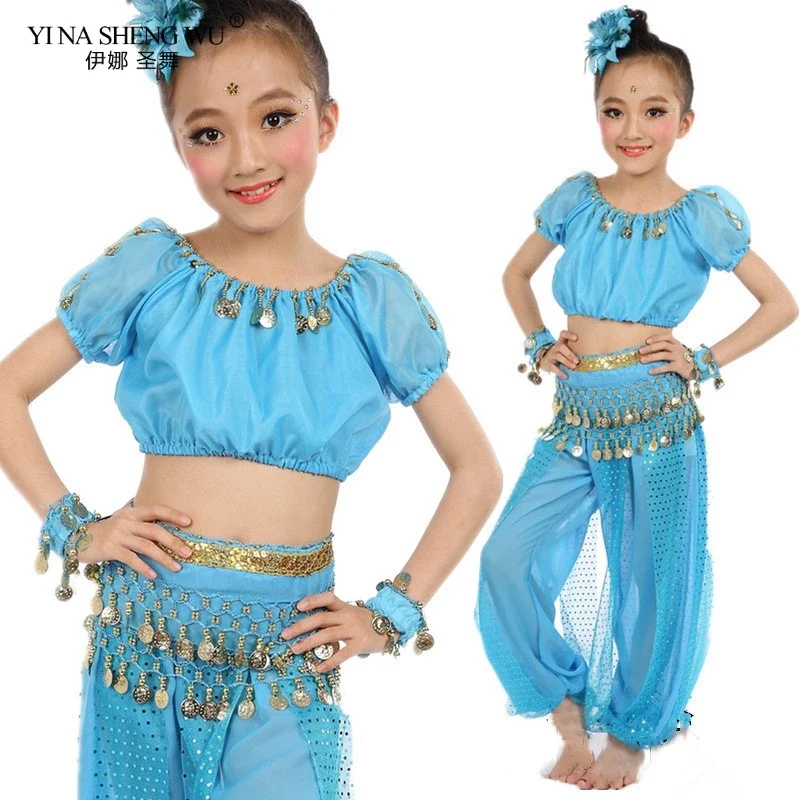 Eleganckie ręcznie robione dzieci dziewczyna piękne kostiumy do tańca brzucha dzieci 2/3/5 sztuk zestaw taniec brzucha egipt Bellydance ubrania najlepsze spodnie