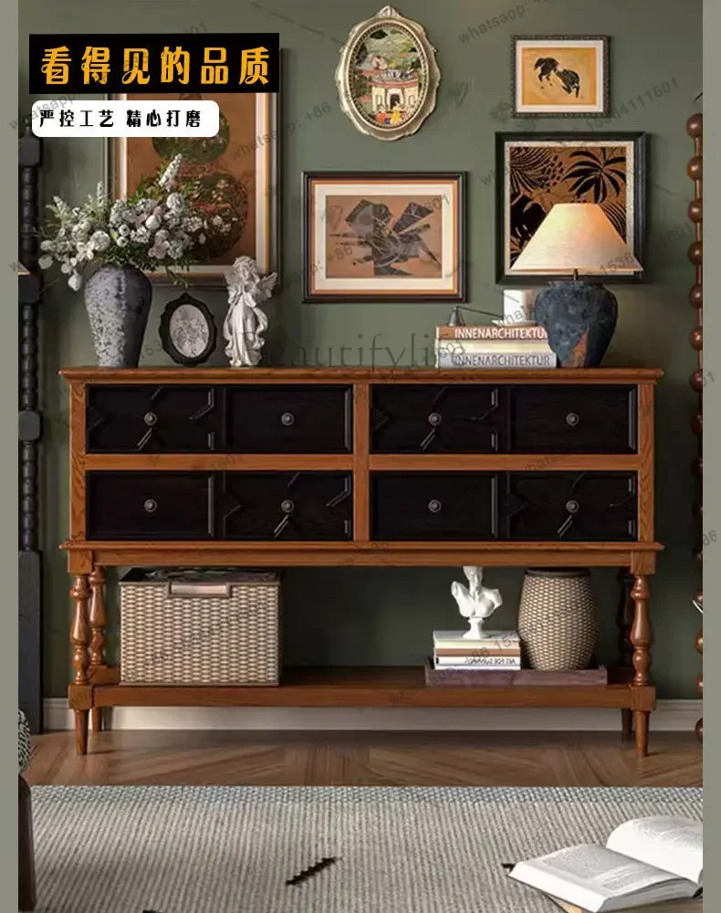 

5656Solid wood antique living room four-bucket entrance cabinet ultra-thin high-end light luxury cabinet