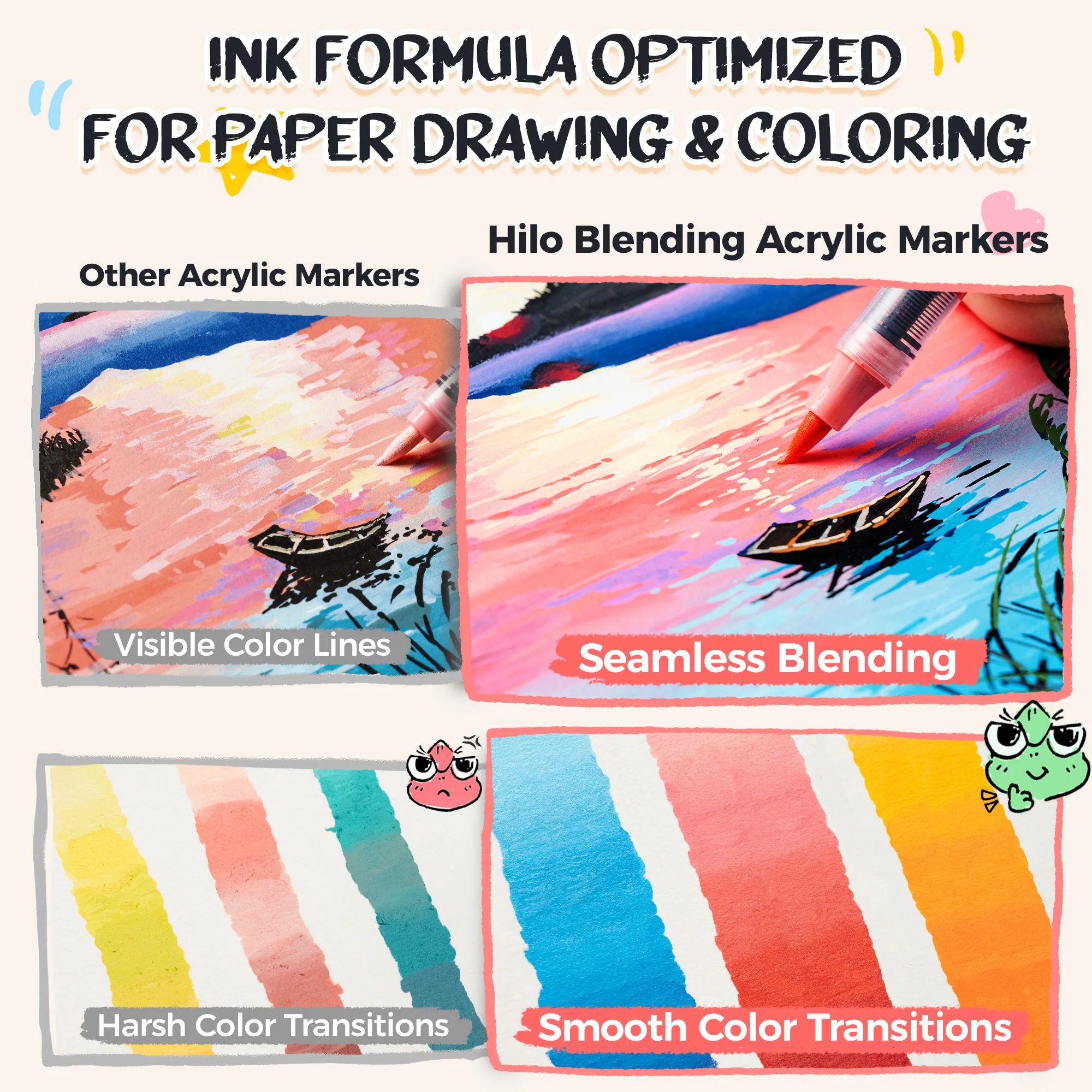 Ohuhu Hilo Series Direct-ink Acrylic Paint Markers Brush Tip 48 / 72 Colors Smooth Blending Acrylic Markers Acrylic Paint Pens