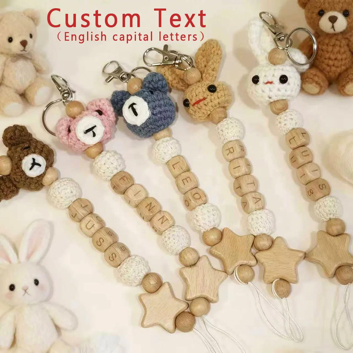 1 personalisierter Plüsch-Schlüsselanhänger mit Tiernamen, Kaninchen/Bär, Rucksackanhänger, einzigartiges handgefertigtes Geschenk, Valentinstag/Weihnachtsgeschenk
