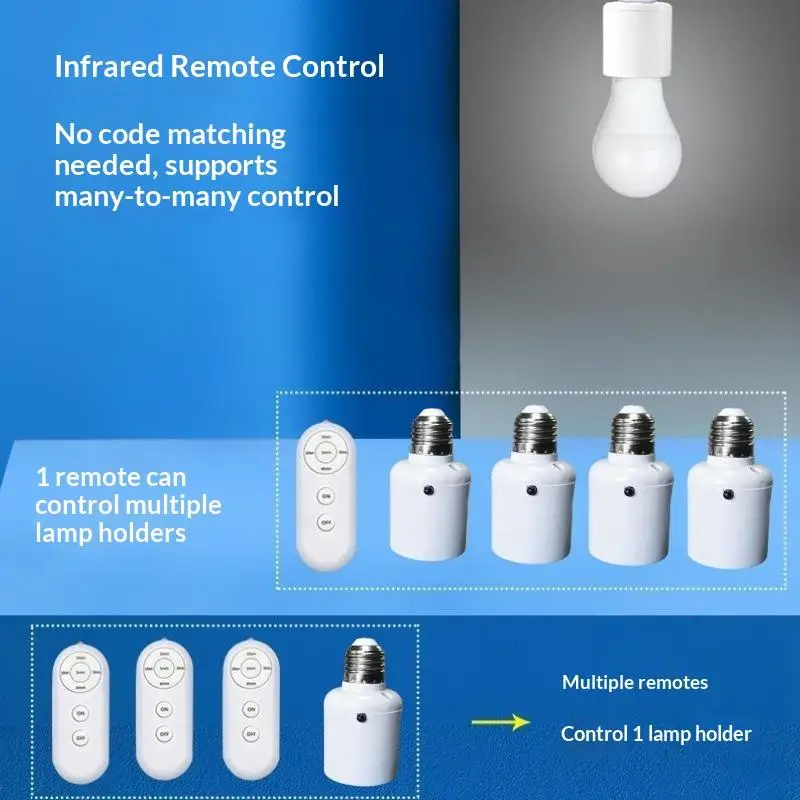 E27 110V 220V House Multi Light Switch 60W Wireless Remote Control Smart Timer Switch Lamp HolderBaby Room Bedroom Timer Switch