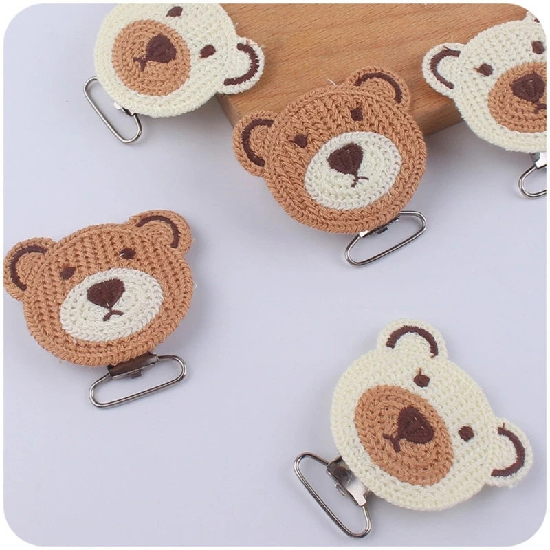 Crochet Baby Pacifier Clip Teething Grasping Toy Suspender Clips Cute Bear Pacifier Clip Holder Charm DIY Pacifier Clips