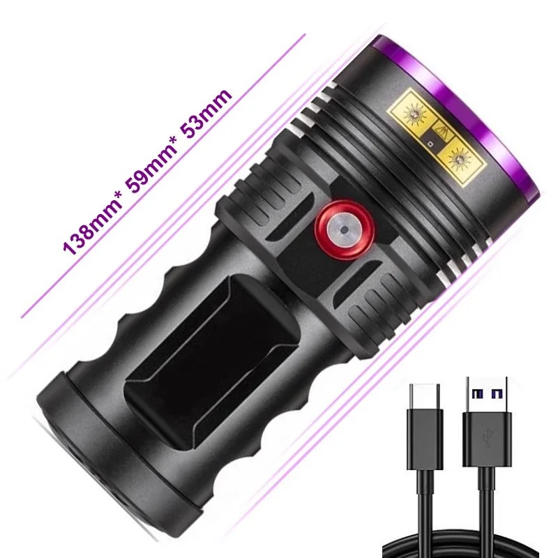 120W UV Flashlight Rechargeable Waterproof 18650 Purple Light Blacklights UltraViolet Light Torch For Pet Urine Stains Detector