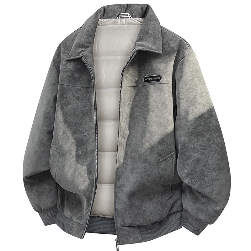 

Jackets Men's PU Leather 50% Duck Down Wrinkle-Resistant Lock-Warm Cold-Resistant Turn-Down Collar Winter Fashion Down Coats