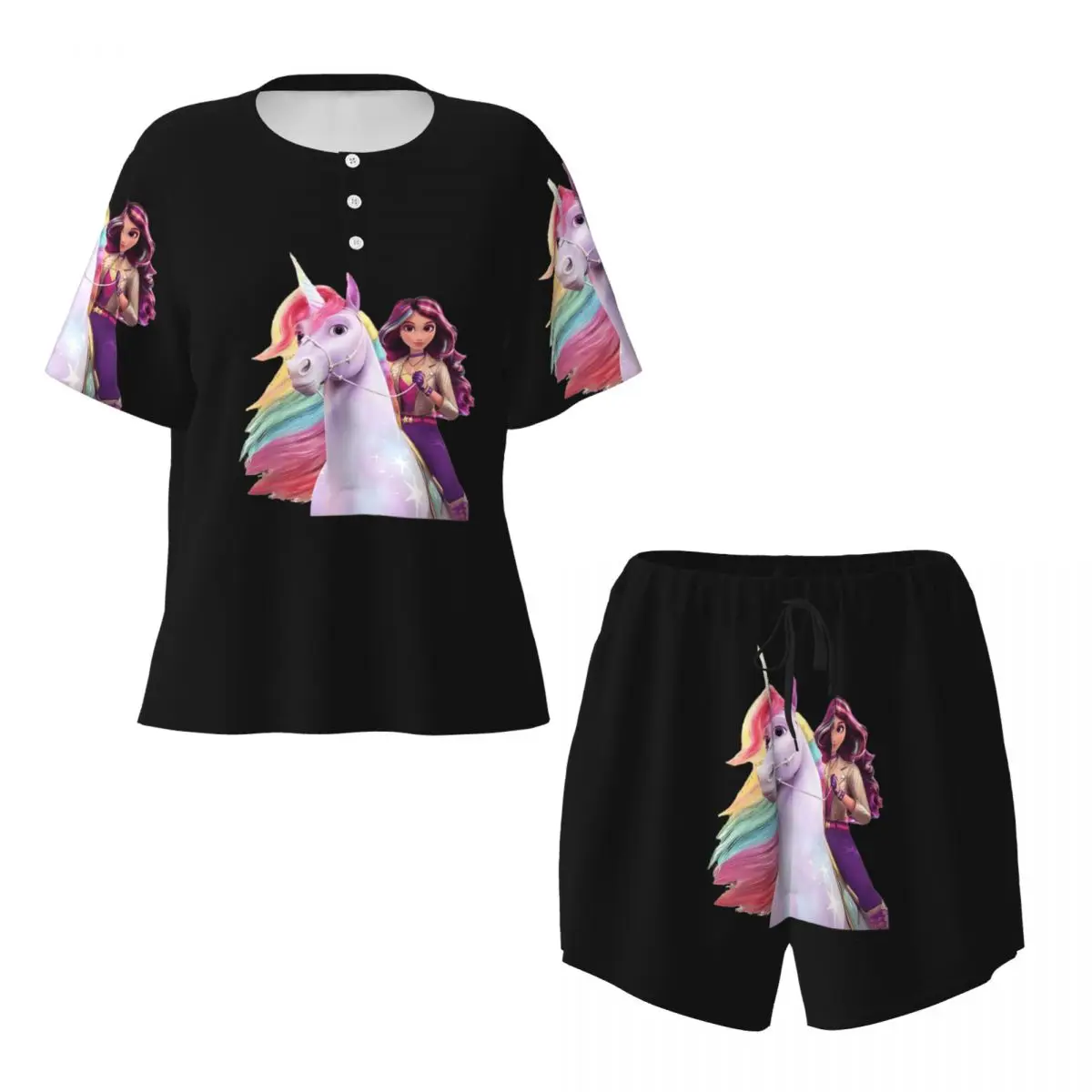 Unicorn Academy Sophia Wildstar Round Neck Short Sleeves Nightdress for Sleeping Sleepshirts Women Loose Pajama Set Short Pants