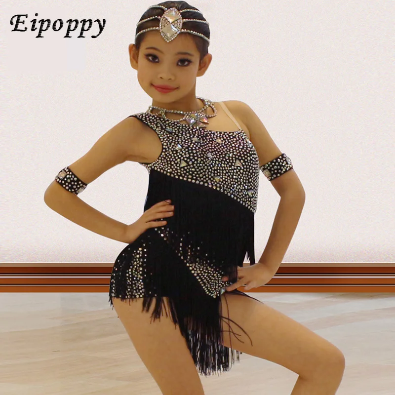 Children Professional Latin Dance Dress Kids Sequins Ballroom Dance Competition Dresses Girl Tassel Cha Cha Rumba Dance Costume