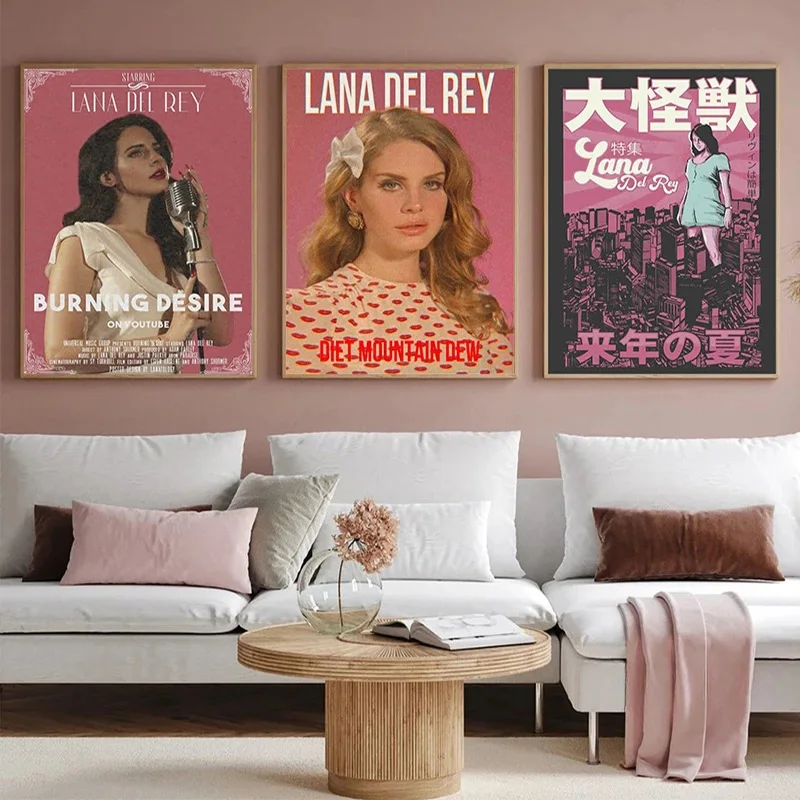 Funny Black And Pink Lana Del Rey Posters Wall Art Decoration Mural Singer Lizzy Grant Music Album Cover Vintage Home Room Decor