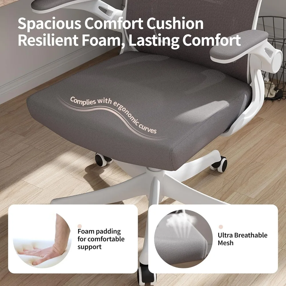 كرسي دوار مريح عالي الظهر مع دعم قطني ومسند للرأس وأذرع قابلة للطي وارتفاع قابل للتعديل للاستخدام المكتبي المريح