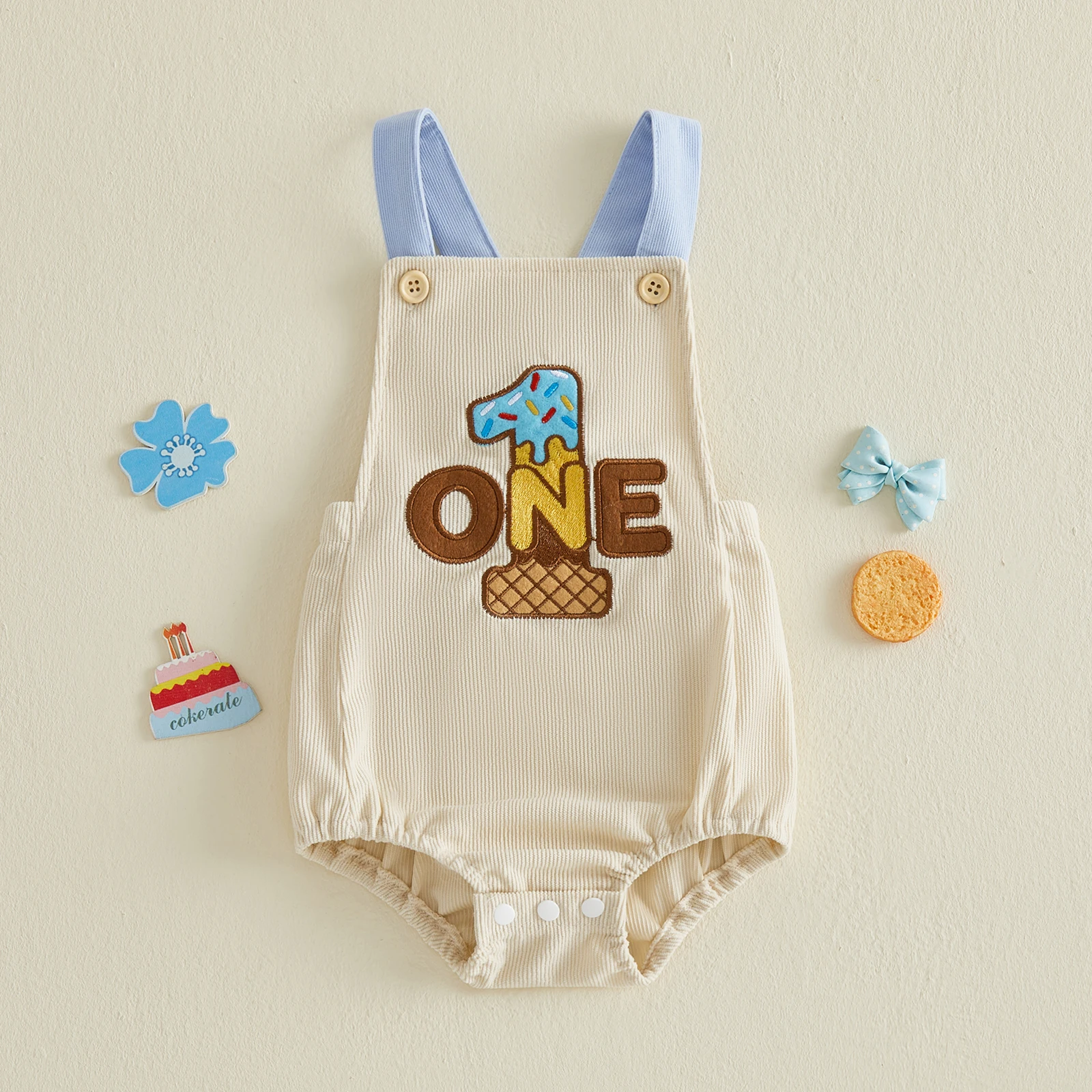 Baby Birthday Day Romper Infant Summer Sleeveless Letter Dount Print Corduroy Overalls for Girls Boys