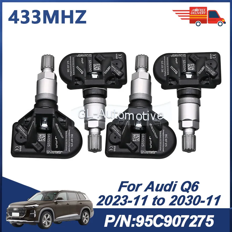 

4 шт. датчиков давления в шинах TPMS 433 МГц для Audi Q6 2023-2030 Q5 2024-2030 95C907275