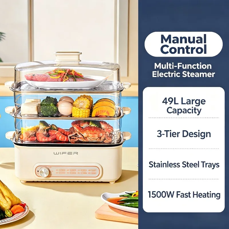 4-Layer Electric Steamer 4-in-1 Cooking Pot Smart Preset Breakfast Machine Steaming Hot Pot for Home Use