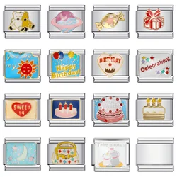 Y2k Cute Women Girls Sweet Birthday Cake Gifts Bear Bag Italian Charm Link Fit 9mm Bracelets Stainless Steel DIY Jewelry