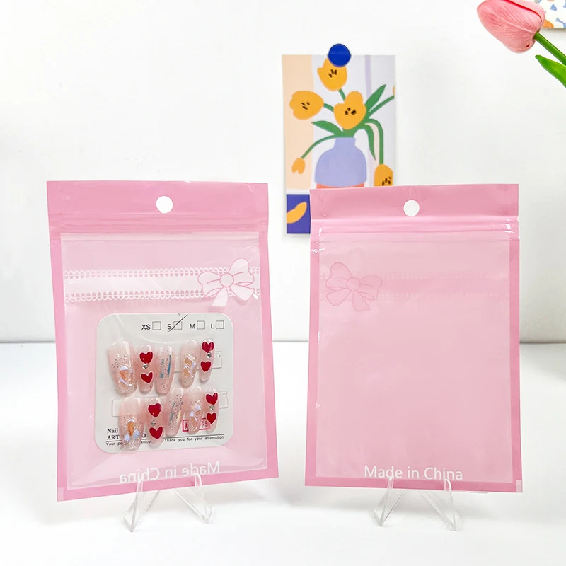 20 Pcs Cute Girl Heart Pink Bow Self-sealing Bags, Powder Puff Cosmetic Packaging Bags ,Antioxidant Jewelry Plastic Ziplock Bags