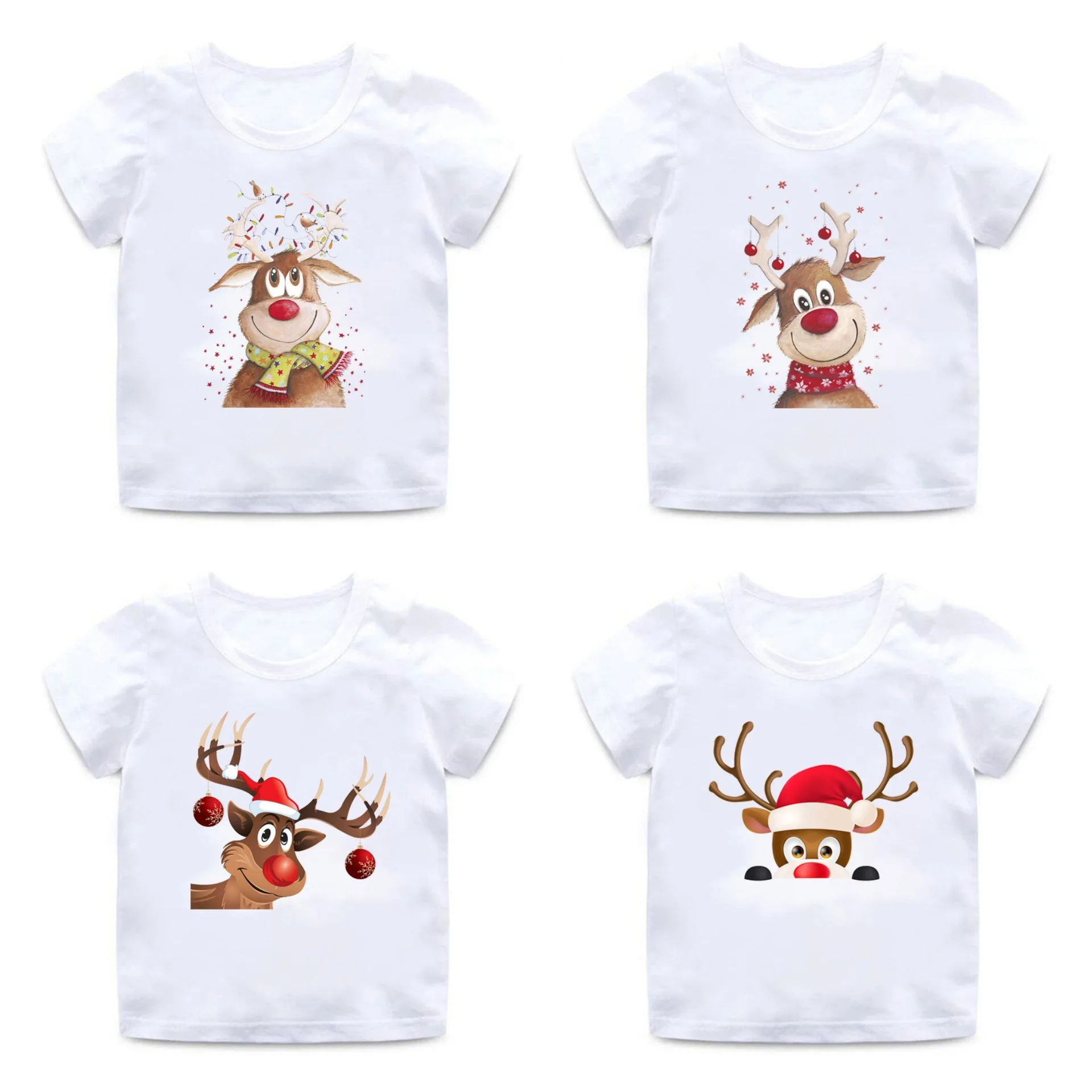 Happy Christmas Tshirt Fashion Christmas Moose Print T-shirt Short Sleeve Baby Clothes for Children