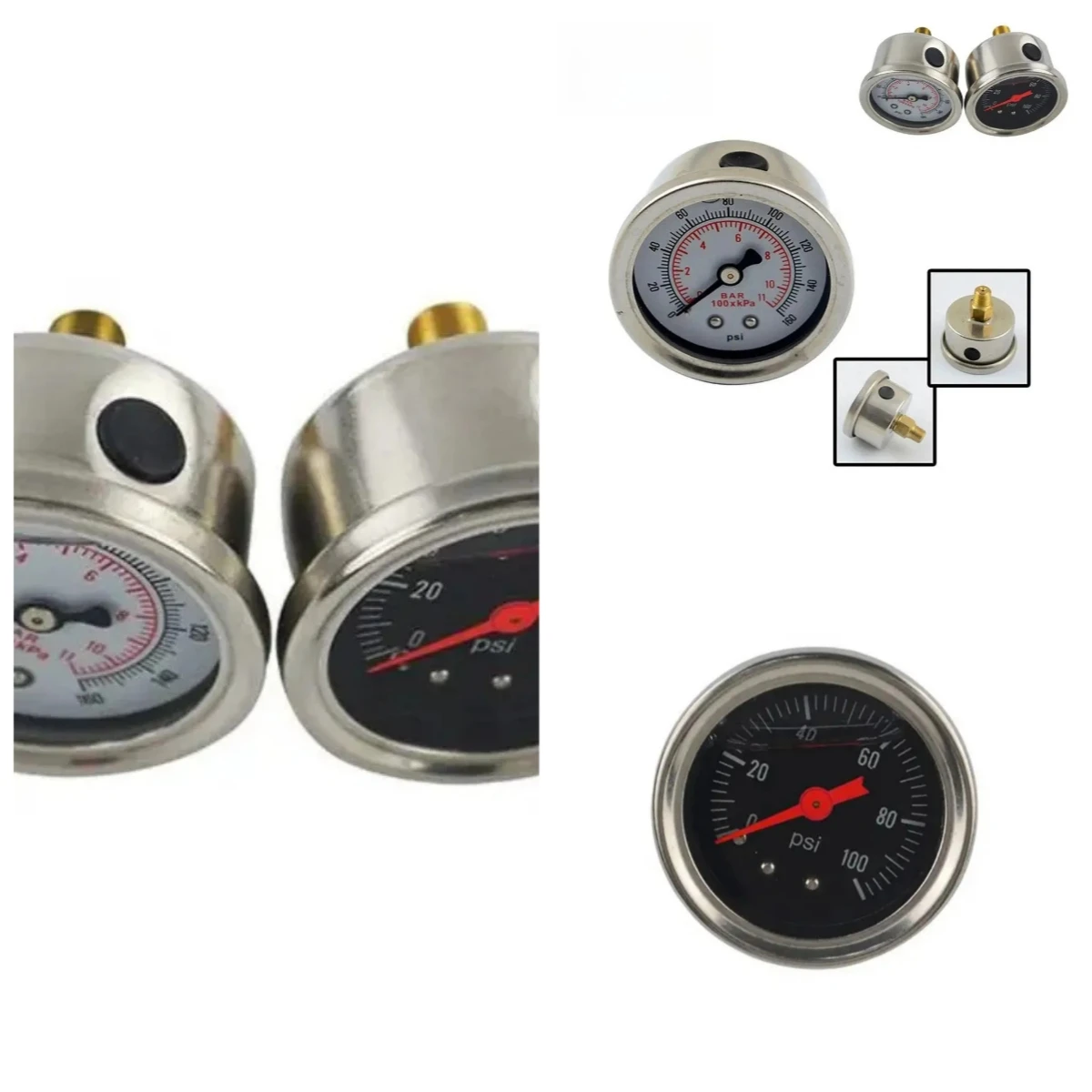 0-100PSI/0-160PSI Universal 1/8 NPT Black/White Surface Fuel Liquid Pressure Oil Gauge