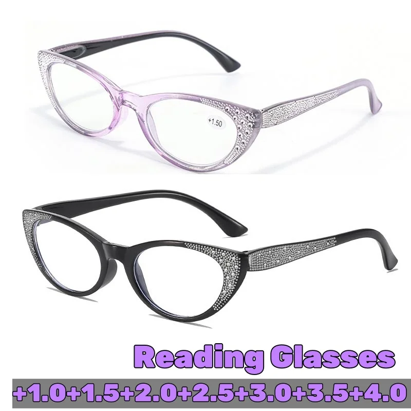 

Fashionable Diamond-encrusted Reading Glasses and Cat-eye High-definition Presbyopia Glasses for Middle-aged and Elderly Ladies