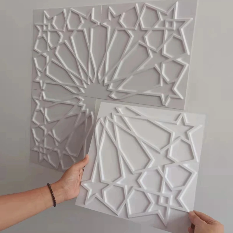 10pcs 30x30cm Arab Islamic pattern 3D Wall Panel Shining Gold Champagne gold color 3D Wall Sticker Halal wall Wood grain paper