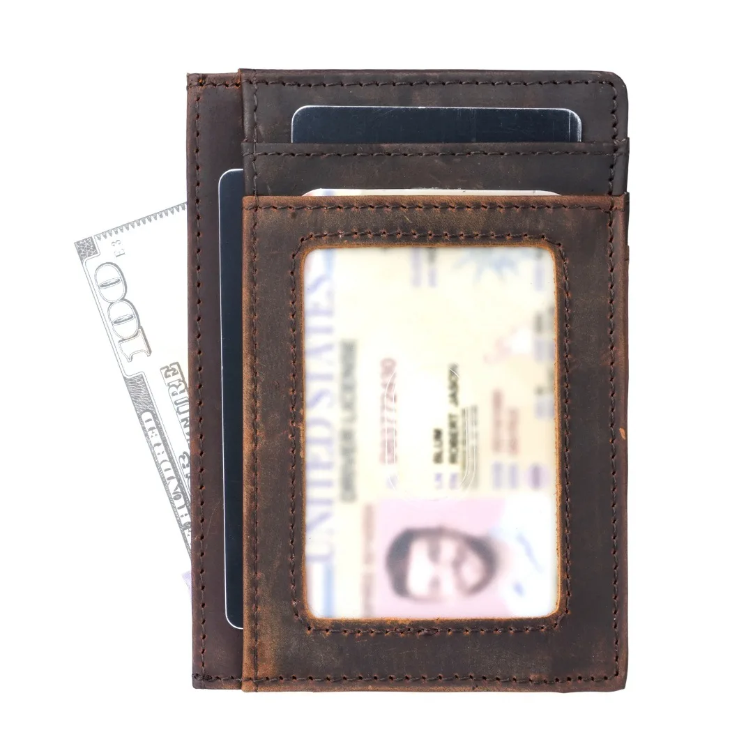 Men's Wallet Crazy Horse Leather Coin Purse Men's Vintage Genuine Leather Cowhide Card Holder Cash Banknote Gold Holder