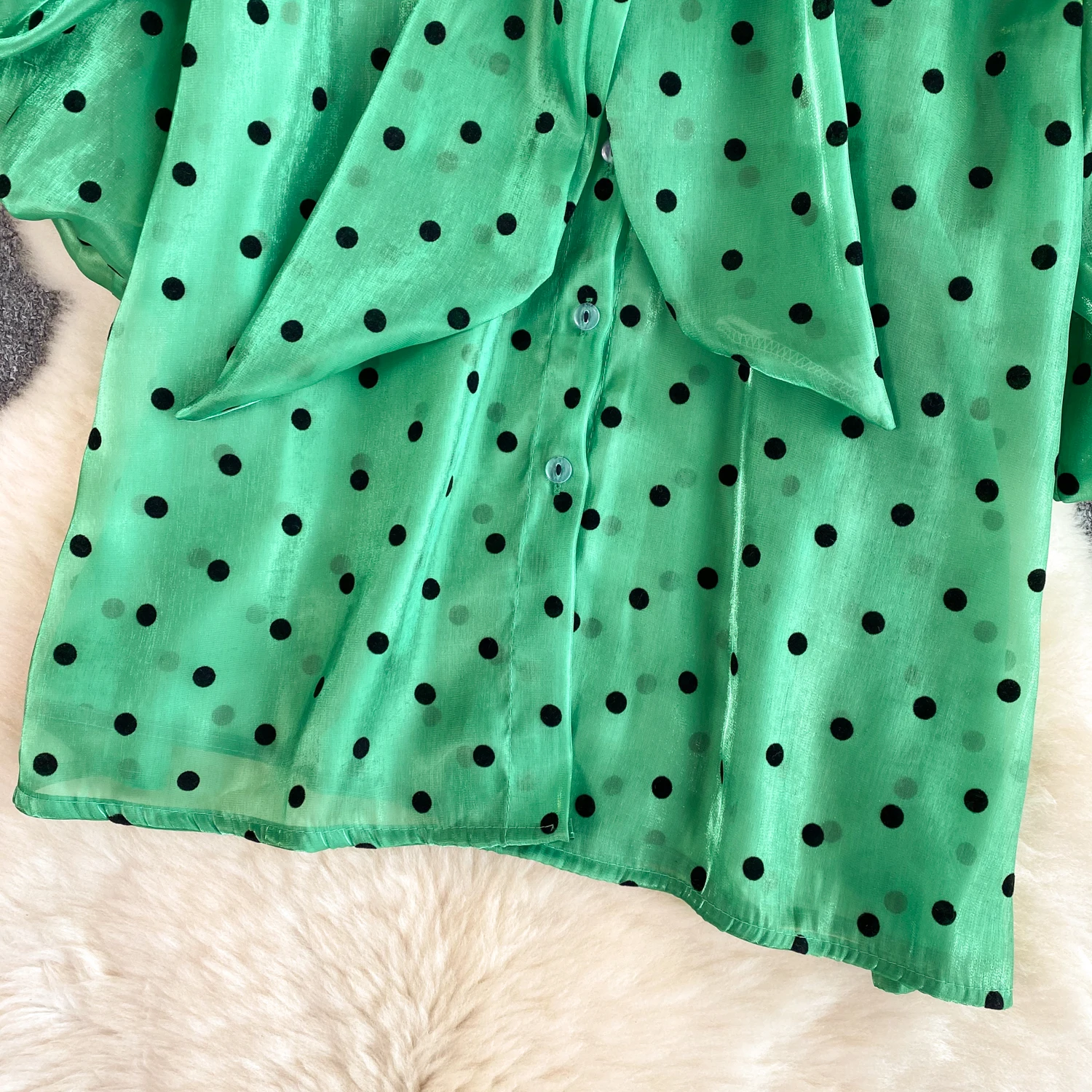 Polka Dot Blouses Women Tops Puff Sleeve Bow Korean Fashion Summer Blusas Mujer Vintage Elegant Sweet Shirts