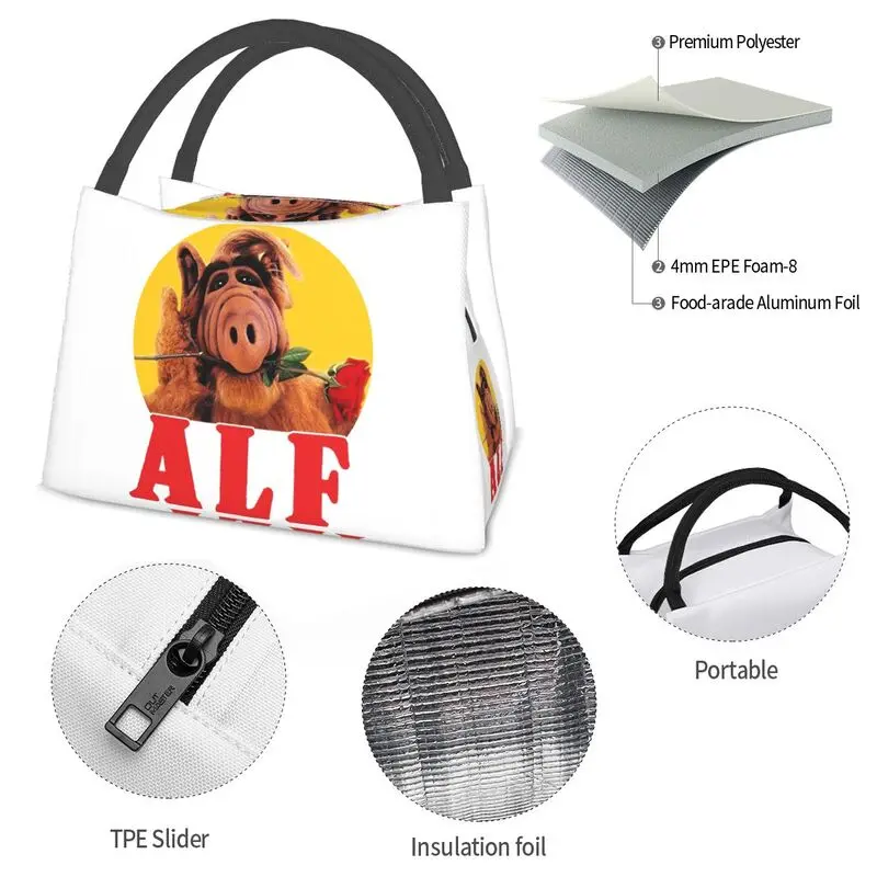 Alf Flowers صندوق غداء قابل لإعادة الاستخدام للنساء مانعة للتسرب الغريبة شكل الحياة الخيال العلمي برنامج تلفزيوني برودة الغذاء الحراري معزول حقيبة الغداء #5