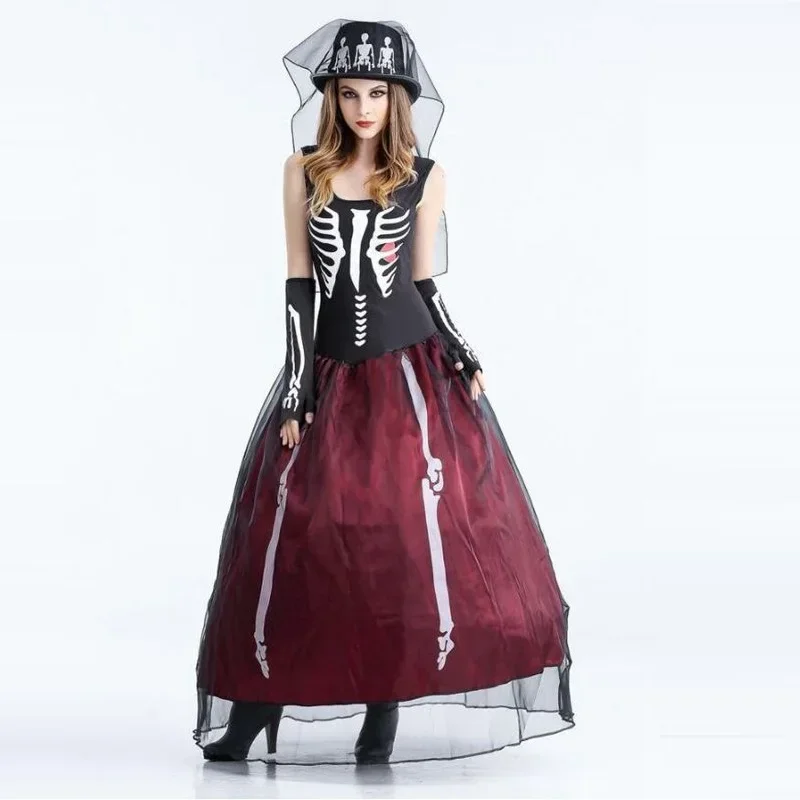 여자 뱀파이어 마녀 의상 섹시한 마녀 할로윈 의상 가장 무도회 성인 해골 여성을위한 멋진 드레스